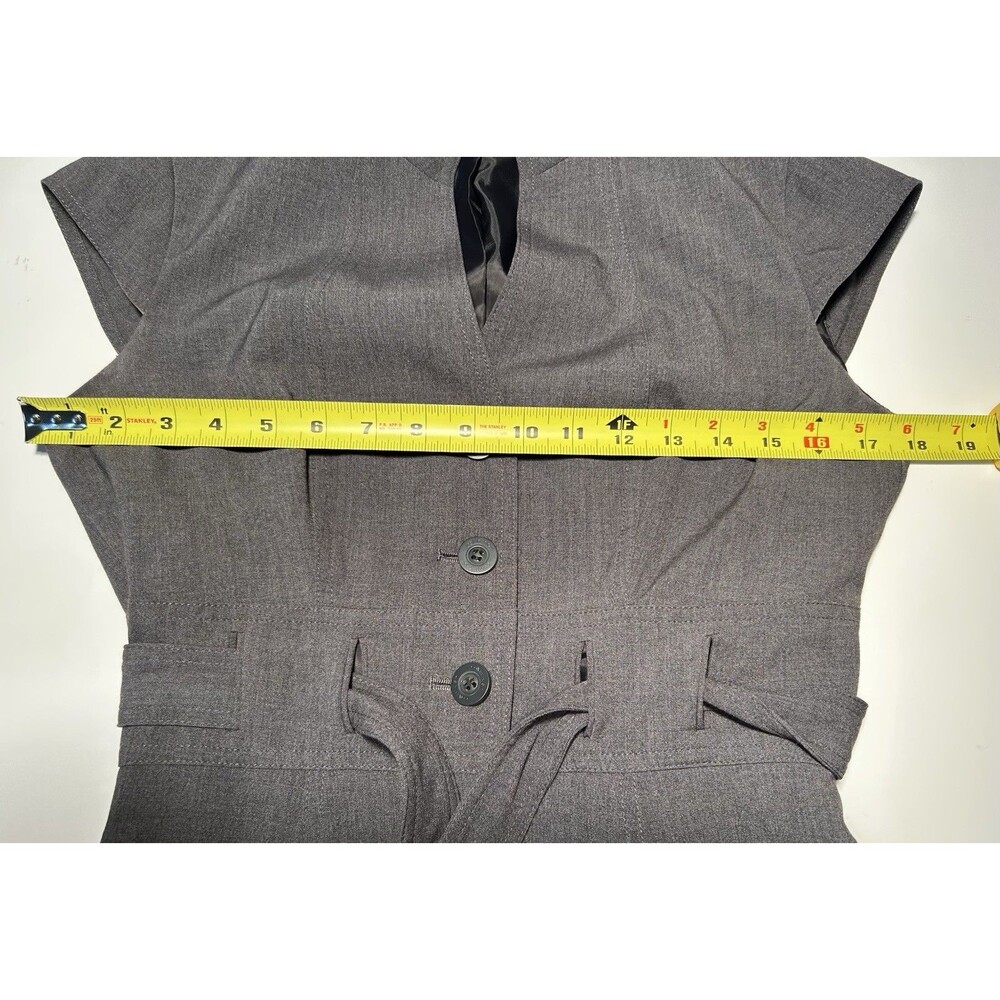 CALVIN KLIEN WOMEN’S SIZE 6 CAP SLEEVE BUTTON STRETCH BELTED GRAY CAREER DRESS - Picture 9 of 13